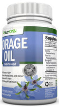 NutriONN Borage Oil - 1000 mg - 180 Softgels - Cold Pressed High GLA Borage Seed Oil - Hexane and PA Free - Great for Skin, Hair, Joints and Bones.