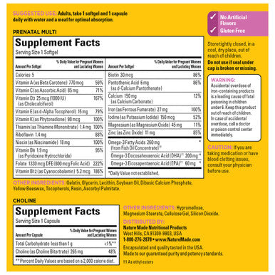 Nature Made Prenatal Vitamin Softgels + Choline Capsules Folic Acid + Dha + Choline 60 Prenatal Vitamins For Women 60 Choline Supplements Capsules 60 Day Supply