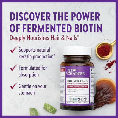 New Chapter Hair Skin & Nails Vitamins with Fermented Biotin + Astaxanthin - Vegetarian Capsule (Packaging May Vary), 60 Count (Pack of 1)
