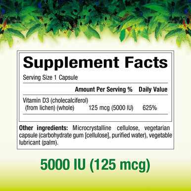 Whole Earth Sea from Natural Factors Vitamin D3 5000 IU 125 mcg Whole Food Supplement Vegan 60 Capsules 60 Servings