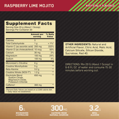 Optimum Nutrition Gold Standard Pre Workout Advanced With Creatine Beta-Alanine Micronized L-Citrulline And Caffeine For Energy Keto Friendly Raspberry Lime Mojito 20 Servings