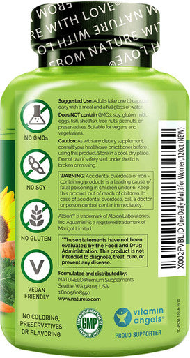 NATURELO One Daily Multivitamin for Women - Energy Support - Whole Food Supplement to Nourish Hair, Skin, Nails - Non-GMO - No Soy - Gluten Free - 120 Capsules | 8 Month Supply
