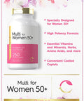Carlyle Multivitamin for Women 50 and Over | 250 Caplets | Iron Free | with B-Vitamins, D3, and Calcium | for Women 50 Plus | Gluten Free
