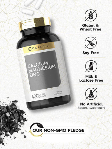 Carlyle Calcium Magnesium Zinc | 400 Caplets Value Size | Vegetarian, Non-GMO, Gluten Free Supplement