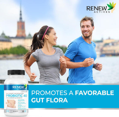 Renew Actives Probiotic 40 Billion Cfu Supplement - Double Strength High Potency For Health & Favourable Gut Flora - Daily Support For Both Men And Women Digestive Health - 60 Capsules