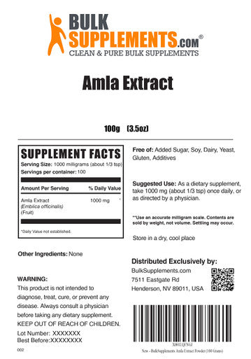 BulkSupplements Amla Extract Powder - Amla Powder - Amla Powder for Hair Growth - Amla Supplement - Indian Gooseberry Powder - Amla Extract - Powder (100 Grams - 3.5 oz)