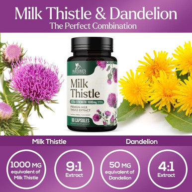 Milk Thistle & Dandelion Root Liver Cleanse Detox & Repair - 1000Mg Herbal Liver Support Supplement With Silymarin Marianum - Advanced Liver Health Support Formula For Detox & Repair - 60 Capsules