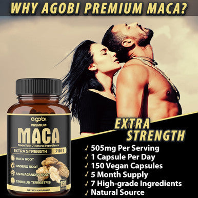7In1 Premium Maca Root Capsules - With Ashwagandha, Ginseng, Tribulus, Shilajit, Shatavari & Black Pepper - Natural Energy, Performance & Mood Support - 150 Counts For 5 Months