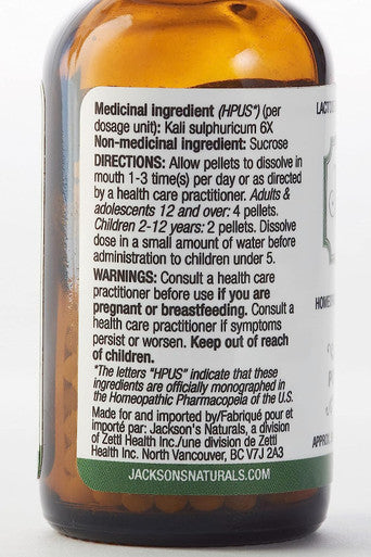 Jackson's #7 Kali sulph 6X - The First Certified Vegan, Lactose-free Schuessler Cell Salt - Made in the USA (500 pellets)