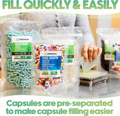 Xprs Nutra Gelatin Size 4 Separated Capsules - 1000 Count Small Empty Capsules Separated in Bags - Empty Pill Capsules - Size 4 Gel Capsules Empty- Capsules Empty DIY Supplement Filling (Blue/White)