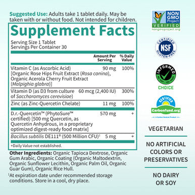 Garden of Life Quercetin Once Daily Immune System Support Supplement With Vitamin C D & Probiotics Dr Formulated Immune Health Respiratory Health Skin Health Gluten Free Non Gmo 30 Tablets