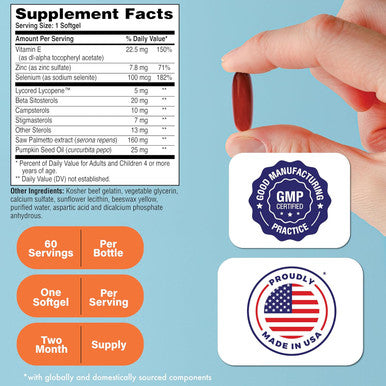 Health Thru Nutrition Prostate Plus With Saw Palmetto Extract, Lycopene As Lycored, Plant Sterols, Selenium, Zinc And Pumpkin Seed Complete Prostate Support Non-Gmo & Gluten (Pack Of 60)
