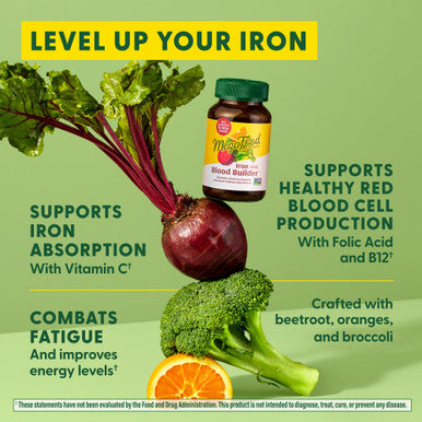 MegaFood Blood Builder Minis - Iron Supplement Clinically Shown To Increase Iron Levels Without - Iron With Vitamin C Vitamin B12 & Folic Acid - Vegan - 60 Tablets (30 Servings)