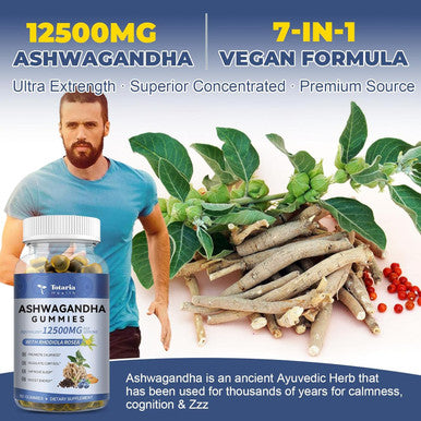 Totaria (2 Packs) Sugar Ashwagandha Filled Gummies W/Vitamin D3, Magnesium Glycinate, Rhodiola, Ultra Strength Ashwa Root Supplements For Women & Wen, For Relaxation, Energy, Cortisol Gummies