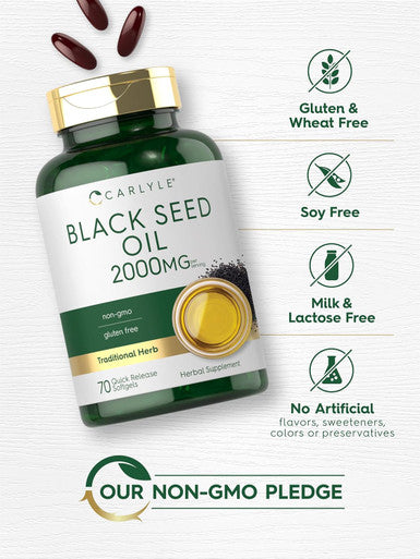 Carlyle Black Seed Oil 2000mg | 70 Softgel Capsules | Non-GMO Gluten Herbal Supplement