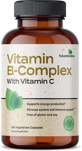 Futurebiotics Vitamin B Complex with Vitamin C Supports Energy Production, Nervous System & Immune Support - Non-GMO, 200 Vegetarian Capsules