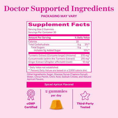 Pink Stork Bloat Gummies - Turmeric and Ginger for Digestion Detox Gas Energy Support and Immune Health - 60 Spiced Apricot Bloating Supplements