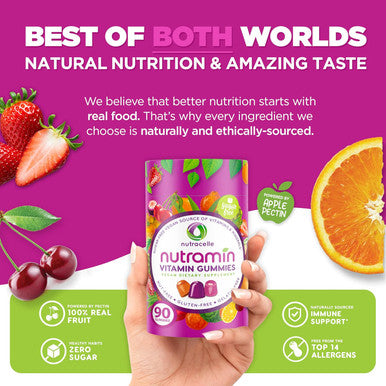 Nutramin Daily Vegan Keto Multivitamin Gummies Non-Gmo Natural Vitamin C, D + Zinc For Immunity, Plant-Based, Sugar-Free, Nut-Free, Gluten-Free, Biotin, Vitamin A, B, B6, B12 & More 90 Count, 45 Days