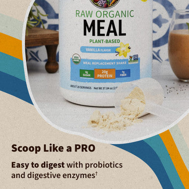 Garden of Life Raw Organic Meal Replacement Powder - Vanilla 28 Servings 20G Plant Based Protein Powder Superfoods Greens Vitamins Minerals Probiotics & Enzymes All-In-One Meal Replacement Shake