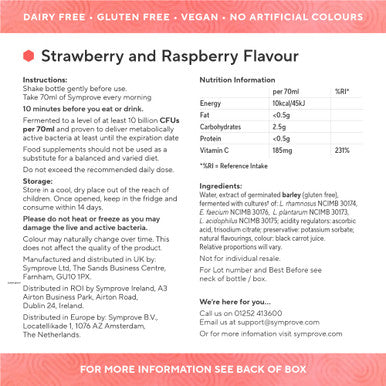 Symprove Strawberry and Raspberry 4 Week Pack Daily Essential Gut Health Supplement Probiotic Drink with Live Bacteria Vegan 4x500ml