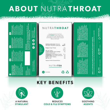 Nutra Tea NUTRATHROAT - Soothing Throat Tea | Sore Throat Tea | Throat Relief Tea - Tea For Sore Throat & Coughs - Includes Marshmallow Root & Slippery Elm - 20 Enveloped Tea Bags - by - Herbal Tea