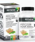 Renew Actives Psyllium Husk Capsules - Bulk-Forming Laxative - Soluble Fiber Supplement For Adult Health & Well-Being - Pure Ingredients, 120 Capsules