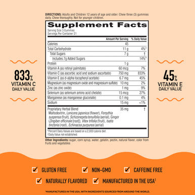 Airborne Vitamin C 750mg (per Serving) Assorted Fruit Flavored 63 Gummies