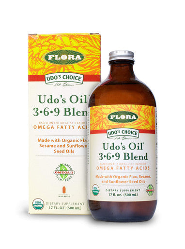 Flora Udos Choice Omega 369 Oil Blend Made with Organic Flax Sesame Sunflower Seed Oils PlantBased Vegan Omega Fatty Acids Based on Ideal 211 Ratio 17fl oz. Glass Bottle