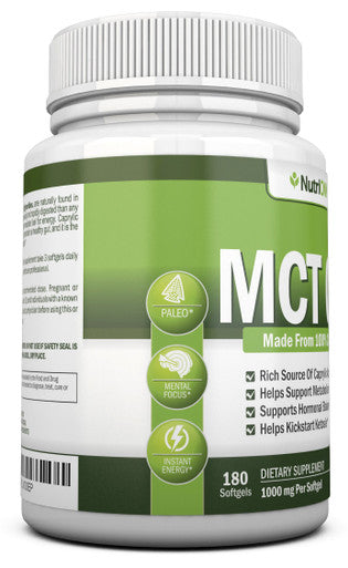 NutriONN MCT Oil - 3000mg - 180 Softgels - Made from 100% Organic Coconuts - Non GMO, Cold Pressed, Paleo Friendly Capsules - Great for Boosting Focus & Energy