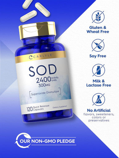 Carlyle S.O.D. Supplement Capsules | 300mg | 120 Count | Superoxide Dismutase | Non-GMO and Gluten