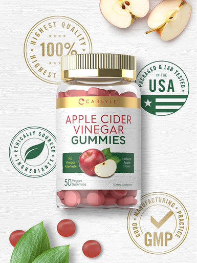 Apple Cider Vinegar Gummies | 50 Count | Natural Apple Flavor | Vegan, Non-GMO, Gluten Free | ACV Supplement | by Carlyle