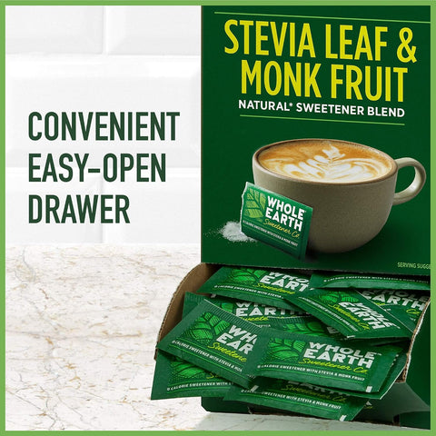 Whole Earth Stevia & Monk Fruit Sweetener Bundle (400 Count Packets + 9.8 Ounce Jar)