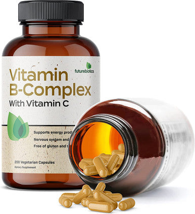 Futurebiotics Vitamin B Complex with Vitamin C Supports Energy Production, Nervous System & Immune Support - Non-GMO, 200 Vegetarian Capsules