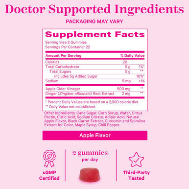 Pink Stork Detox Gummies ACV Gummies with Ginger to Support Detox and Debloat Metabolism Gut Health and Digestion Chewable Apple Cider Vinegar Gummies - 44 Count