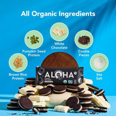 ALOHA Organic Plant Based Protein Bars - Cookies and Creme - 12 Bars Vegan Low Sugar Gluten-Free Paleo Low Carb Non-GMO No Stevia No Erythritol
