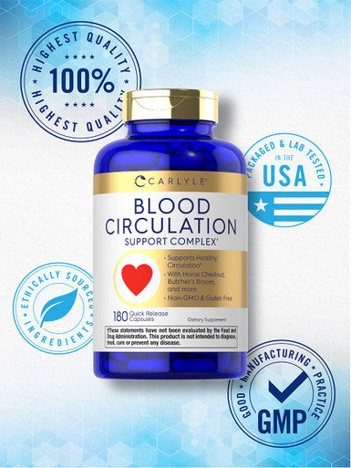 Blood Circulation Supplement | 180 Capsules | Supports Healthy Circulation | Non-Gmo, Gluten Free | By Carlyle