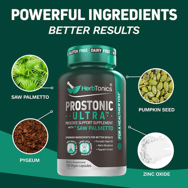 Herbtonics Prostate Support Supplement For Men'S Health - Saw Palmetto & Beta Sitosterol Formula With Pumpkin Seed Oil - Promotes Prostate Health & Less Urination - Dht Blocker For Hair - 120 Capsules