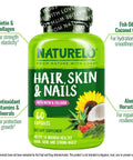 Naturelo Hair Skin And Nails Vitamins - 5000 Mcg Biotin Collagen Natural Vitamin E - Supplement For Healthy Skin Hair Growth For Women And Men 60 Capsules
