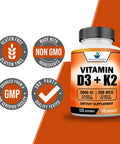 American Standard Supplements Vitamin D3 K2 (MK-7), Vitamin D3 (5000IU) + K2 (MK-7) 200mcg w/ Organic Coconut Oil 120 Veggie Capsules