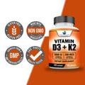 American Standard Supplements Vitamin D3 K2 (MK-7), Vitamin D3 (5000IU) + K2 (MK-7) 200mcg w/ Organic Coconut Oil 120 Veggie Capsules