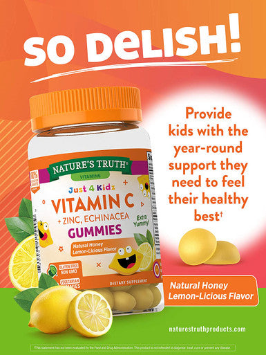 Vitamin C Gummies for Kids | with Zinc & Eusacea | 60 Count | Vegetarian, Non-GMO & Gluten | by Natures Truth