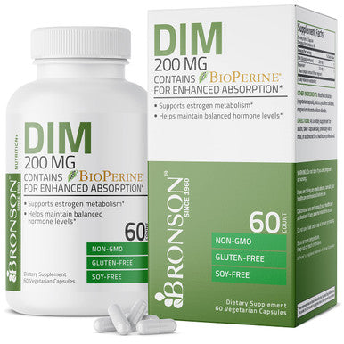 Bronson Dim Supplement 200 Mg Diindolymethane With Bioperine For Enhanced Absorption, Estrogen Metabolism & Maintains Balanced Hormone Levels, 60 Vegetarian Capsules