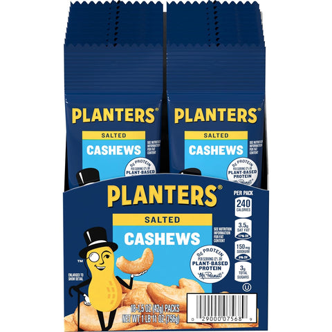 PLANTERS Deluxe Honey Roasted Whole Cashews, Party Snacks, Plant-based Protein, 2 oz Bags (Pack of 15)