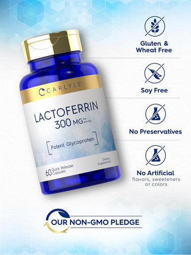 Carlyle Lactoferrin Supplement | 300mg | 60 Capsules | Non-GMO and Gluten