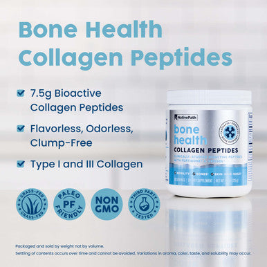 NativePath Bone Health Collagen Peptides Type 1 & 3 with Fortibone and Verisol, 7.9 Ounce 30 Servings