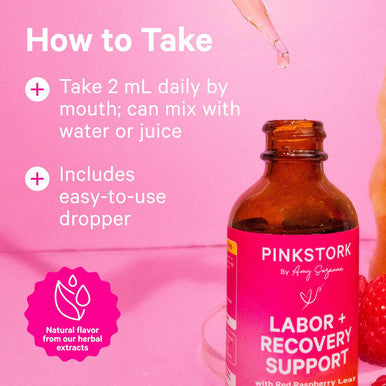 Pink Stork Labor Prep and Recovery Tincture with Red Raspberry Leaf - Natural Third Trimester & Postpartum Essentials 9 Herbs for Gentle Birth Uterine Support & Hormone Balance - 2 oz