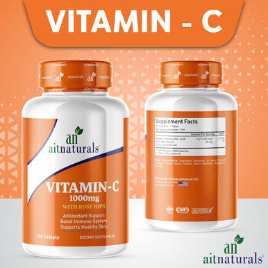 Aitnaturals Vitamin C - 1000mg (100 Tablets) with Rose Hips | Antioxidant Protection Immune Boost Supports Healthy Skin | 100-Day Supply | Non-GMO Gluten- Ascorbic Acid Supplement
