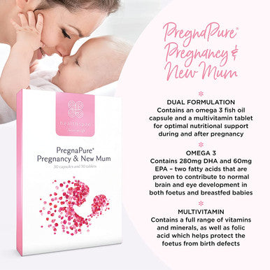 Healthspan PregnaPure Pregnancy & New Mum (1 Month Supply) | for Optimal Nutritional Support During and After Pregnancy | with Folic Acid, Vitamin D3, Iron, Calcium & a Vitamin B Complex