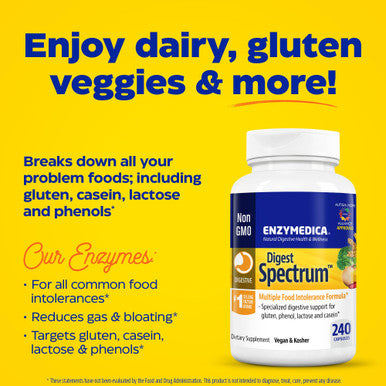 Enzymedica Digest Spectrum, Digestive Enzymes For Multiple Food Intolerances, Offers Fast-Acting Gas & Bloating Relief, 240 Count