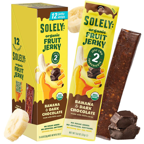 Solely - Organic Mango Fruit Jerky - 12 Individually Wrapped Fruit Strips - Fruit Leather Made from Dried Fruits - Healthy Snacks, Vegan - 0.8oz (23g)